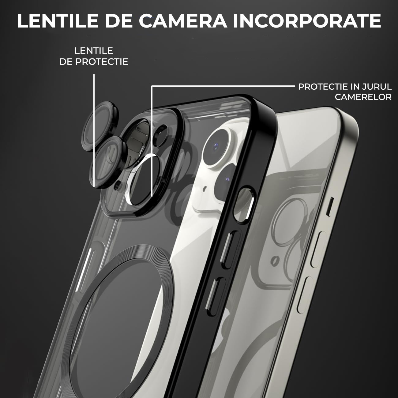Husa Premium Luxury Magsafe compatibila cu iPhone 15, Antishock, Transparenta cu margini Negre