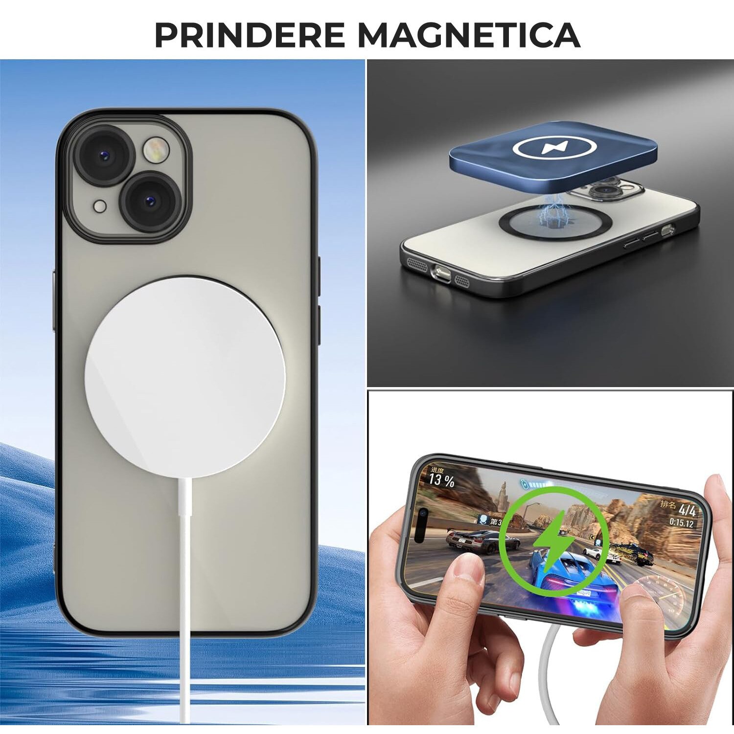 Husa Premium Luxury Magsafe compatibila cu iPhone 15, Antishock, Transparenta cu margini Negre