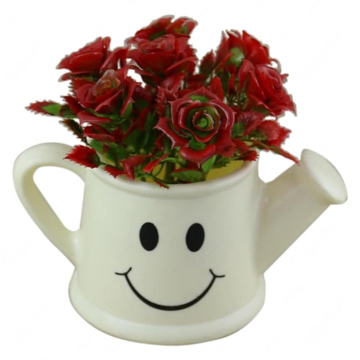 Ghiveci Decor Ceramica Stropitoare cu Flori Rosii, 12x11 cm