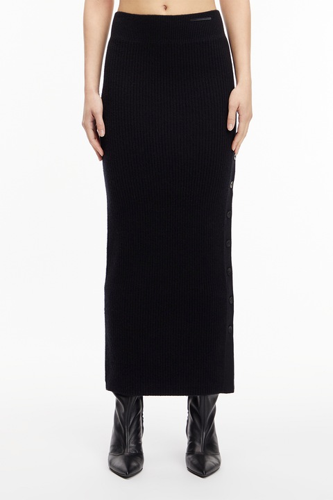 CALVIN KLEIN, Вълнена рипсена пола, Черен