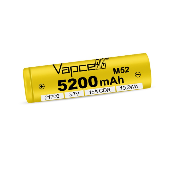 Батерия Dulotec, Vapcell M52, 21700, 5200mAh, 15A, изпъкнал плюс