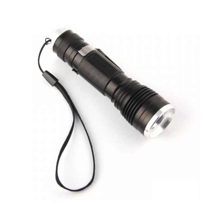 LED фенер T6, Комплект, Акумулаторна батерия 18650, Зарядно, 3,7VDC, 3W