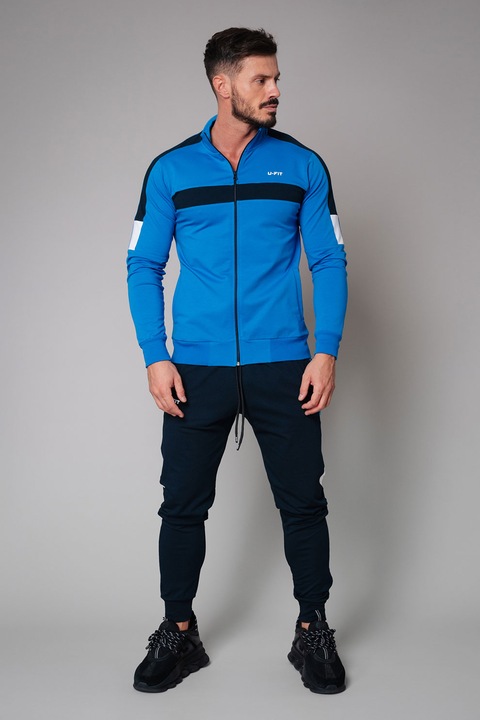 uFIT, Costum sport cu fermoar si insertii contrastante, Alb/Albastru royal/Bleumarin, S