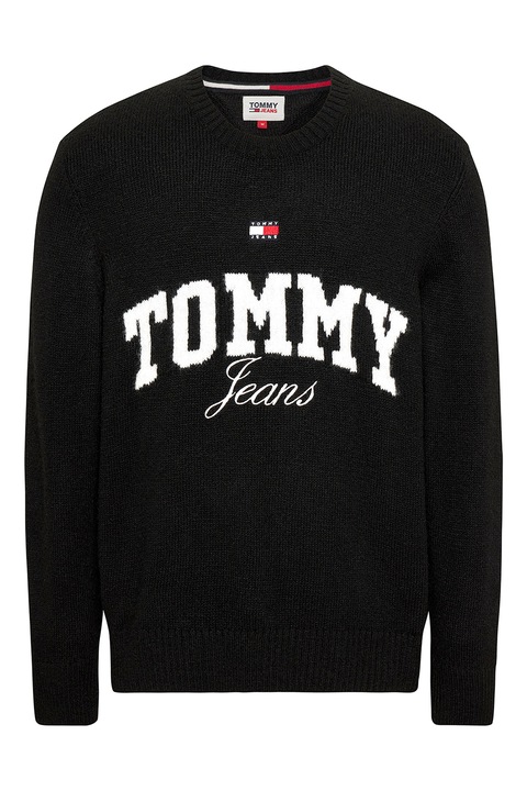 Tommy Jeans, Logómintás kerek nyakú pulóver, Fehér/Fekete, M
