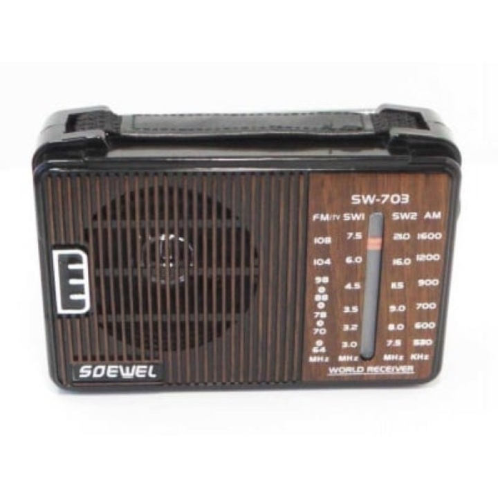 Radio Soewel SW-703AC, SS000199, Tranzisztor, Hordozható, FM/TV, 9 állomás, Kis/220V és akkumulátorok