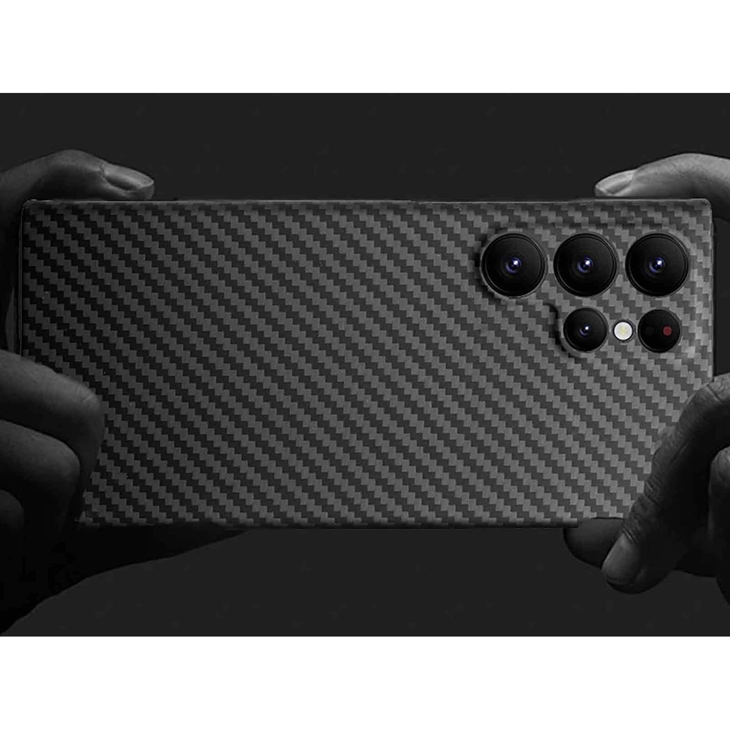 Husa protectie din Kevlar compatibila cu Samsung Galaxy S24 Ultra, din Fibra de Carbon, Aramida, ultra slim, ultra rezistenta, protectie camera, Negru, ISAG