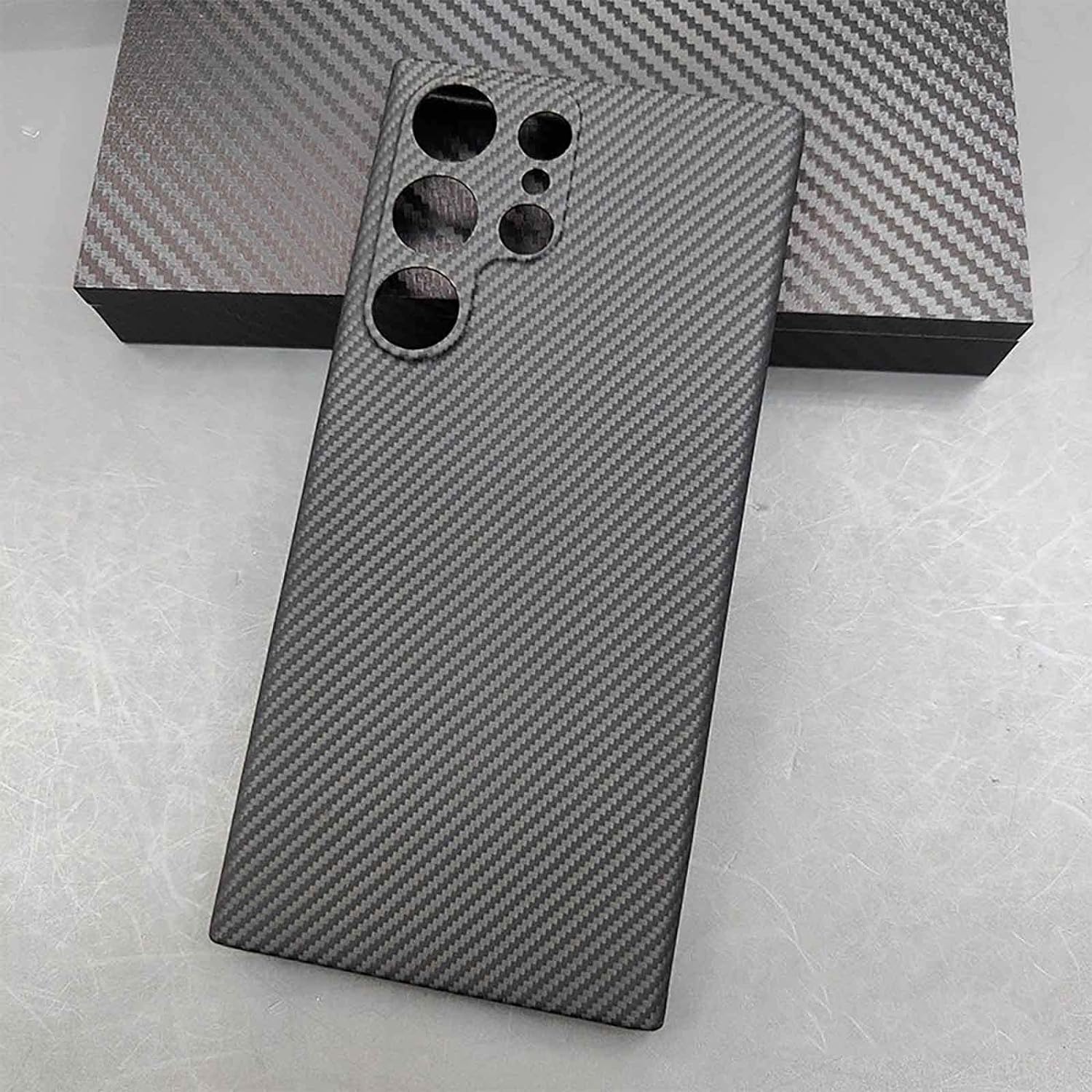 Husa protectie din Kevlar compatibila cu Samsung Galaxy S24 Ultra, din Fibra de Carbon, Aramida, ultra slim, ultra rezistenta, protectie camera, Negru, ISAG