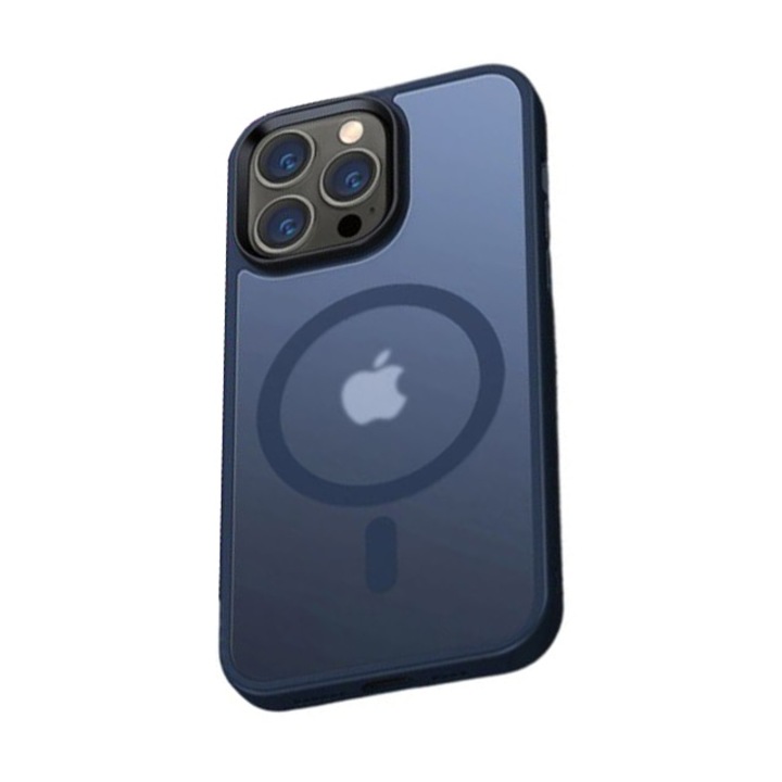 Joyshell MagSafe Tok, iPhone 15 Pro Max telefonhoz, Hibrid ultravékony, Ütésálló hátsó tok, kemény, sötétkék