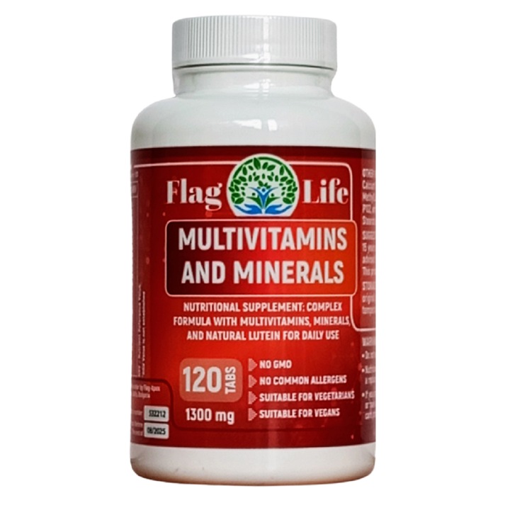 Multivitamine si minerale Flag Life, formula complexa cu luteina naturala, 1300 mg, 120 tablete