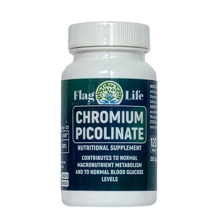 Supliment alimentar pentru un metabolism bun CROM PICOLINATE Flag Life, 200 mcg, 120 cpr