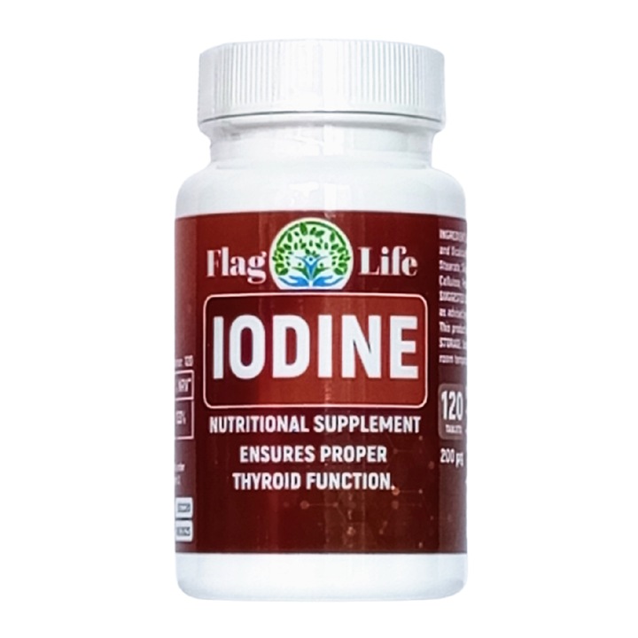 Supliment alimentar pentru imbunatatirea functiei tiroidiene IOD Flag Life, 200 mcg, 120 comprimate