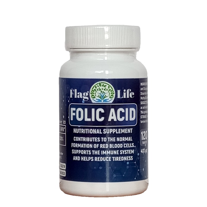 Supliment alimentar Acid folic Flag Life, 400 mcg, 120 cpr
