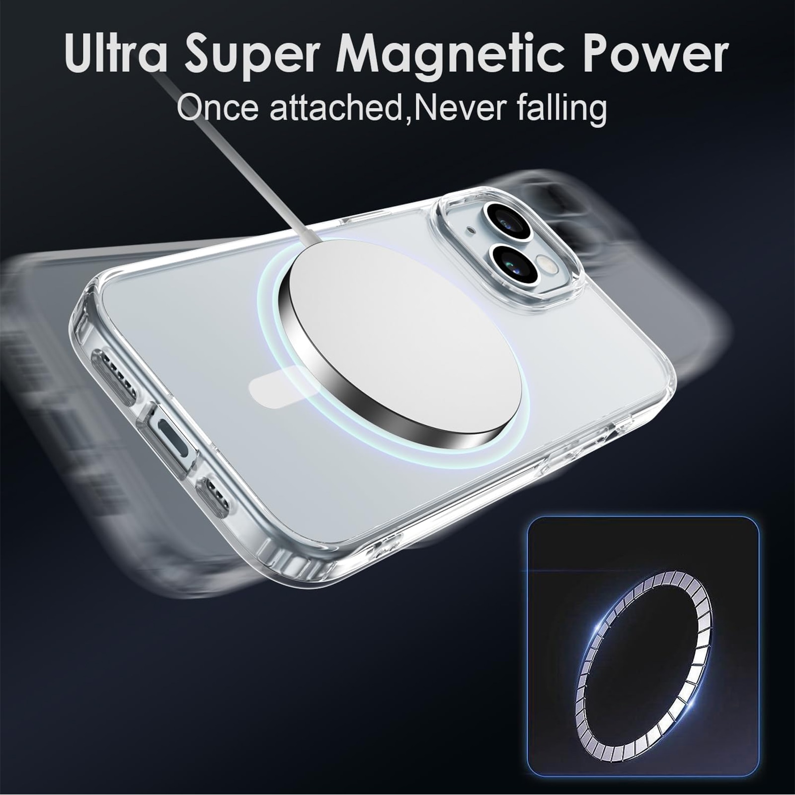 Husa magnetica pentru iPhone 15, NUODWELL, Suport pentru accesoriile MagSafe, Cu protectie pentru ecran si lentile, Anti-zgarieturi si anti-ingalbenire, TPU/Acrilic, Transparent