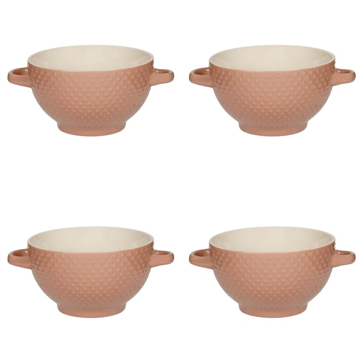 Levesestálak készlet, 4 db, 650 ml, Kerámia, Rózsaszín