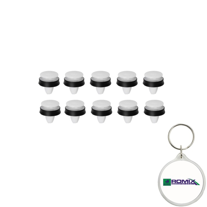 Set 10 buc. pin fixare tapiterie pentru FORD TRANSIT 2014 -8.5X17.3MM si breloc Romix