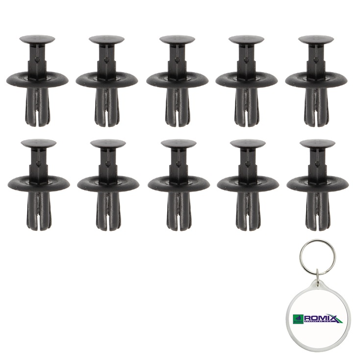 Set 10 buc. pin fixare tapiterie pentru FORD/MAZDA 6X16.4MM si breloc Romix
