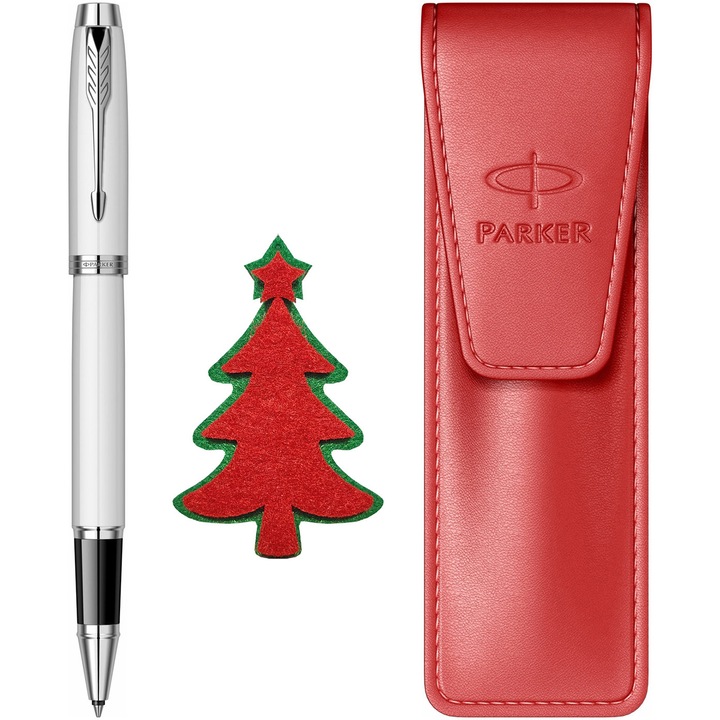 Roller Parker IM Royal White + etui piele rosu + bradut décor