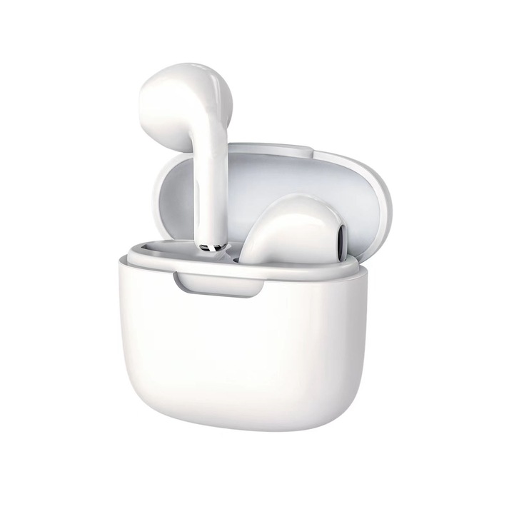 Casti Bluetooth fara fir, in ureche, universale, control tactil, Bluetooth 5.2, Type-C, 180mAh, alb