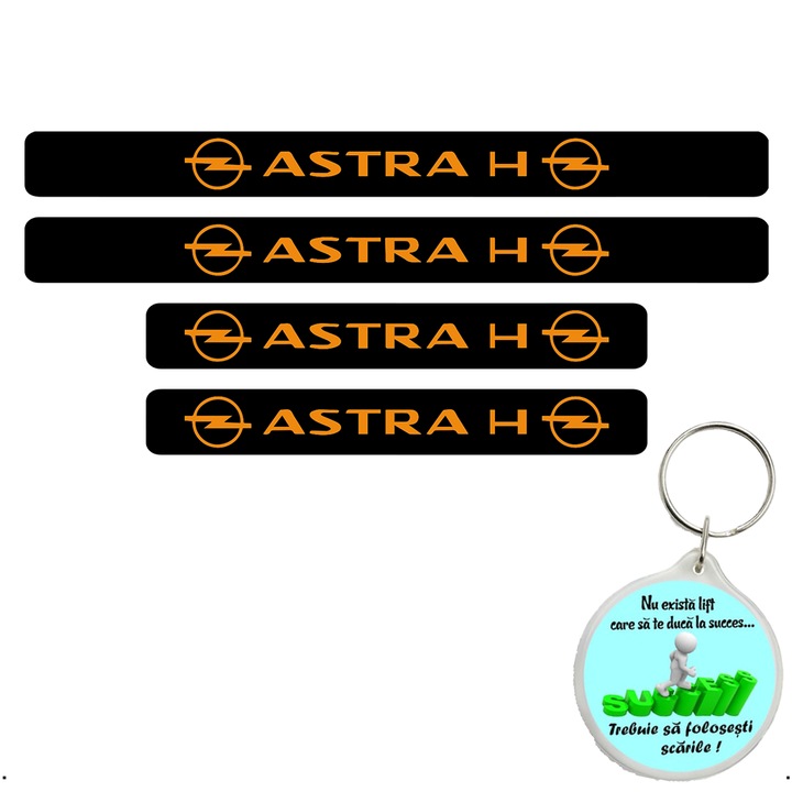 Set 4 protectii praguri auto autoadezive Astra H, Portocaliu si breloc Drumul spre Succes