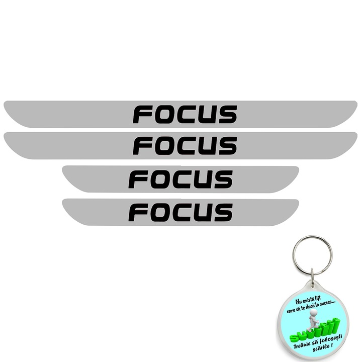 Set 4 protectii praguri auto autoadezive Focus, Negru si breloc Drumul spre Succes
