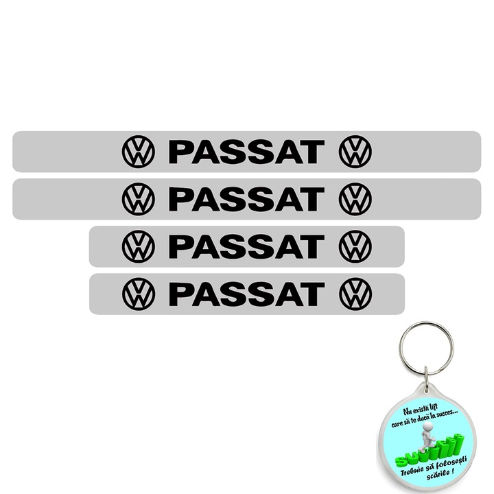 Set 4 protectii praguri auto, autoadezive Passat, Negru si breloc Drumul spre Succes