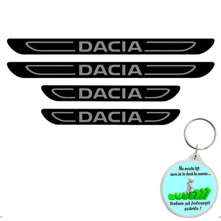 Set 4 protectii praguri auto autoadezive Dacia, Gri si breloc Drumul spre Succes