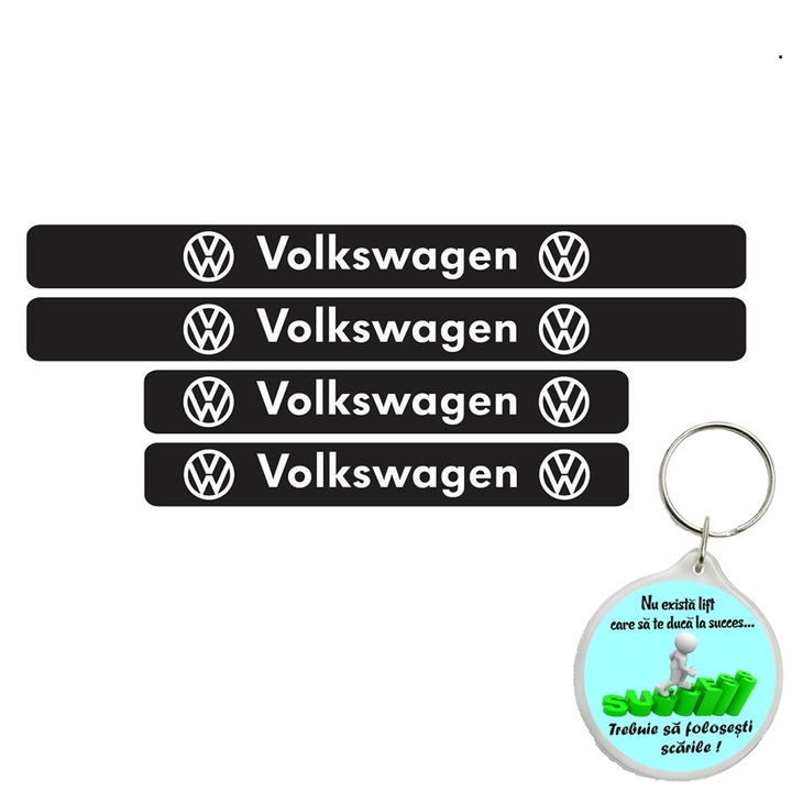 Set 4 protectii praguri auto, autoadezive Volkswagen, Alb si breloc Drumul spre Succes