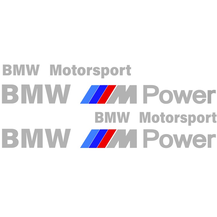 Set 2 Stickere Bmw, pentru laterale, Alb, 40 cm x 7,5 cm