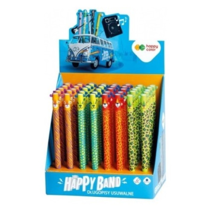 Roller gel cu rescriere, 0.5 mm, albastru, Ears Wild, Happy Color, display 40 de bucati