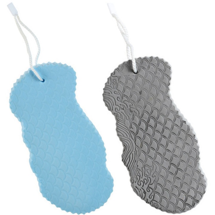 Комплект от 2 AZeira® ексфолиращи 3D гъби за баня, еластична, деликатна, устойчива, абсорбираща, синя и сива