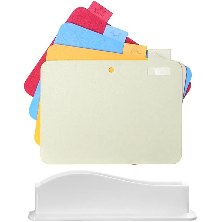 Set 4 tocatoare, UBX, plastic, suport din plastic alb, 33.6x9.2 cm, multicolor