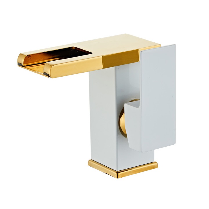 Baterie Sanitara MMASEL Pentru Chiuveta sau Lavoar, Ideala Pentru Baie sau Bucatarie, Design Luxury, Calitate Premium, Culoare Auriu-Gold, Inaltime 12,5CM, Cu Indicatori de Temperatura LED pe 3 Culori, Accesorii de Instalare Incluse