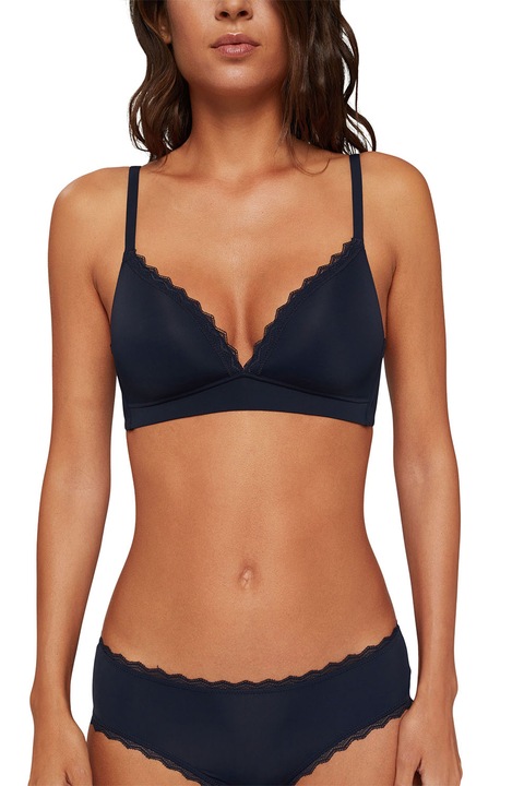 ESPRIT Bodywear, Sutien cu burete si garnituri de dantela, Albastru ultramarin, 75C