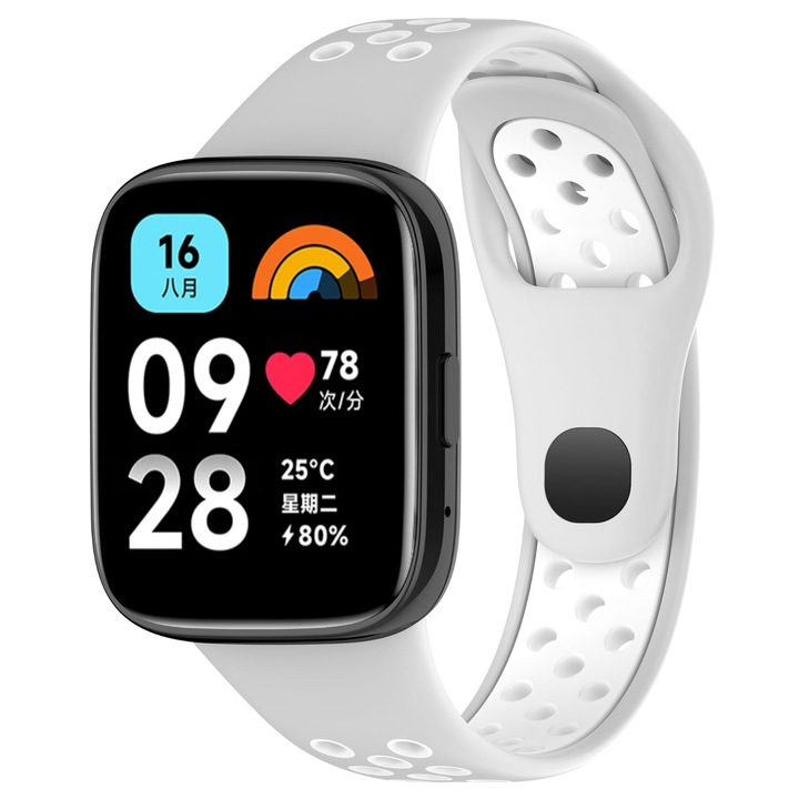 Curea smartwatch din silicon compatibila cu Redmi Watch 3 Active, Gri cu Alb