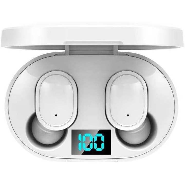 Nytrogel E6s vezeték nélküli fülhallgató, Bluetooth 5.0, LED kijelző, mikrofon, szállító- és töltődokkoló, fehér