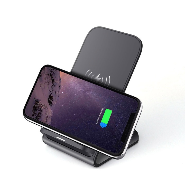 Station Wireless Charger, Cafuneplus®, за Samsung, Iphone и телефони с Qi функция, Бързо зареждане 15 W, Черен