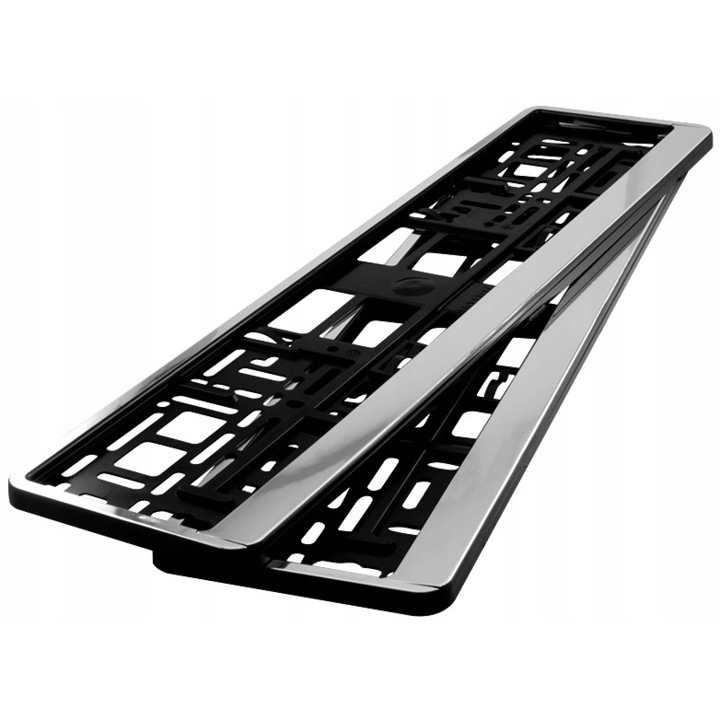 Set 2 bucati suport numar inmatriculare auto HP culoare rama crom argintiu 8x surub