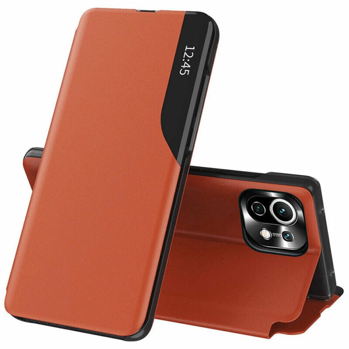 Защитен флип капак за Xiaomi Mi 11 Lite 4G/5G/5G NE, eFold, екологична кожа, оранжев
