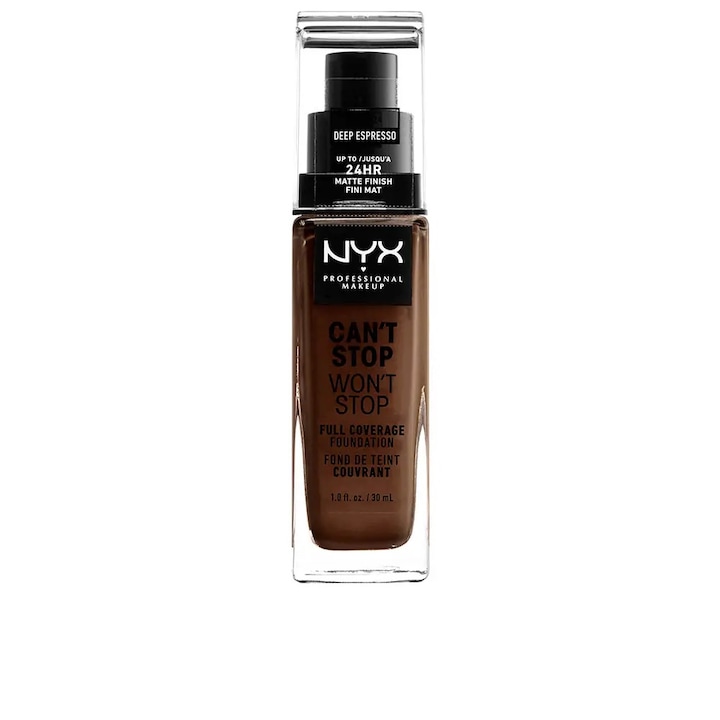 Transzferálló folyékony alapozó, NYX Professional Makeup CAN'T STOP WON'T STOP, mély eszpresszó, 30 ml