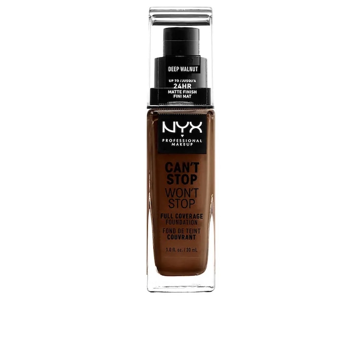Transzferálló folyékony alapozó, NYX Professional Makeup CAN'T STOP WON'T STOP, mélydió, 30 ml