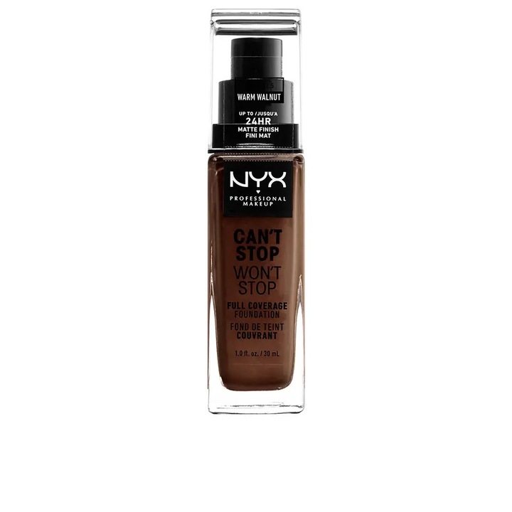Флуиден фон дьо тен, устойчив на трансфер, NYX Professional Makeup CAN'T STOP WON'T STOP, топъл орех, 30 ml