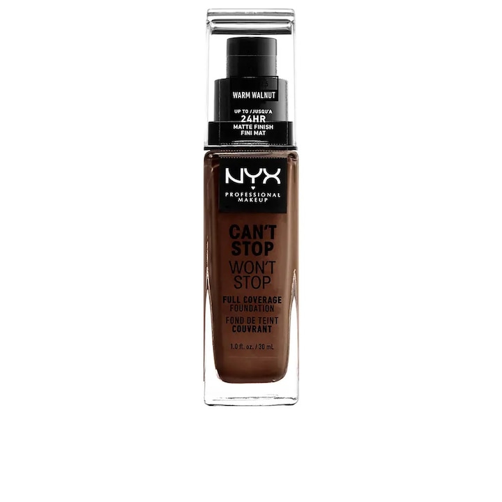 Folyékony alapozó elkenődésnek ellenálló, NYX Professional Makeup CAN'T STOP WON'T STOP, meleg dió, 30 ml