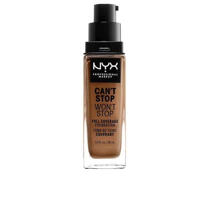 Transzferálló folyékony alapozó, NYX Professional Makeup CAN'T STOP WON'T STOP, mahagóni, 30 ml