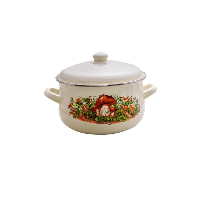 Тенджера Brio Emalica, Ø22х14см, тумбеста, бежов емайл, индукция, 5л