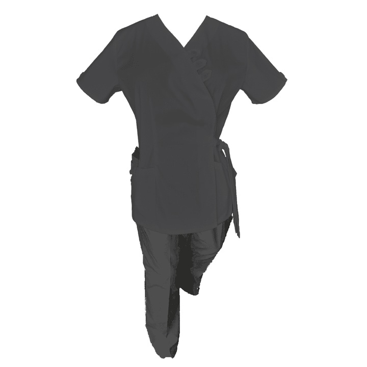 Дамски медицински костюм тип кимоно, On Style, модел Daria, полиестер/памук/еластан, черен, 4XL INTL