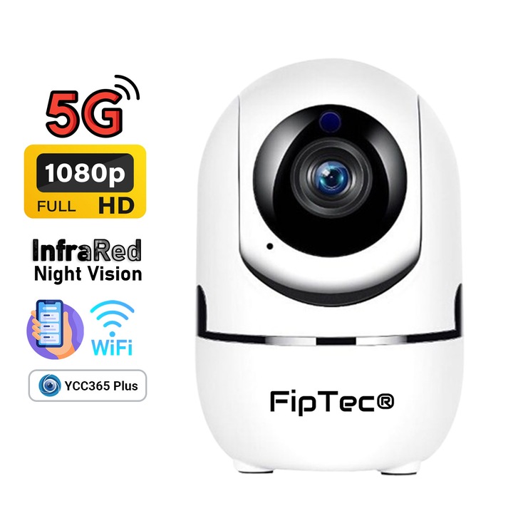 WiFi okoskamera FipTec LV06W 5 GHz, Full HD, mozgás- és hangriasztás, éjszakai látás, kétirányú hang és vezérlés Androidról, Apple-ről vagy számítógépről, Hófehérke