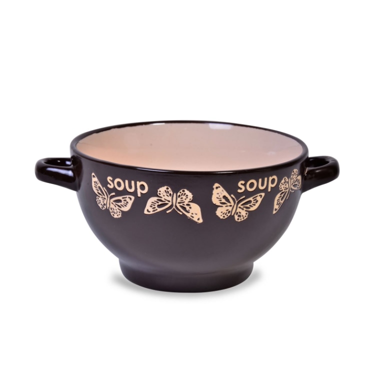 Dekoraifu Bol de ceramică fluture maro bej, 650 ml
