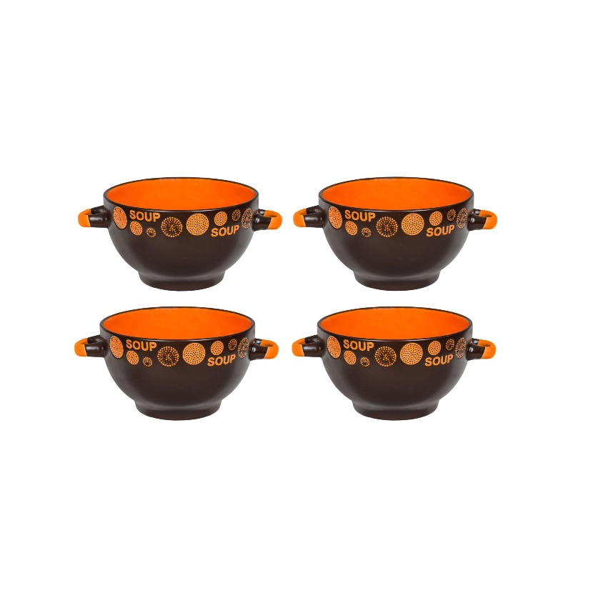 Dekoraifu Set de 4 boluri de ceramică interior maro portocaliu, 650 ml