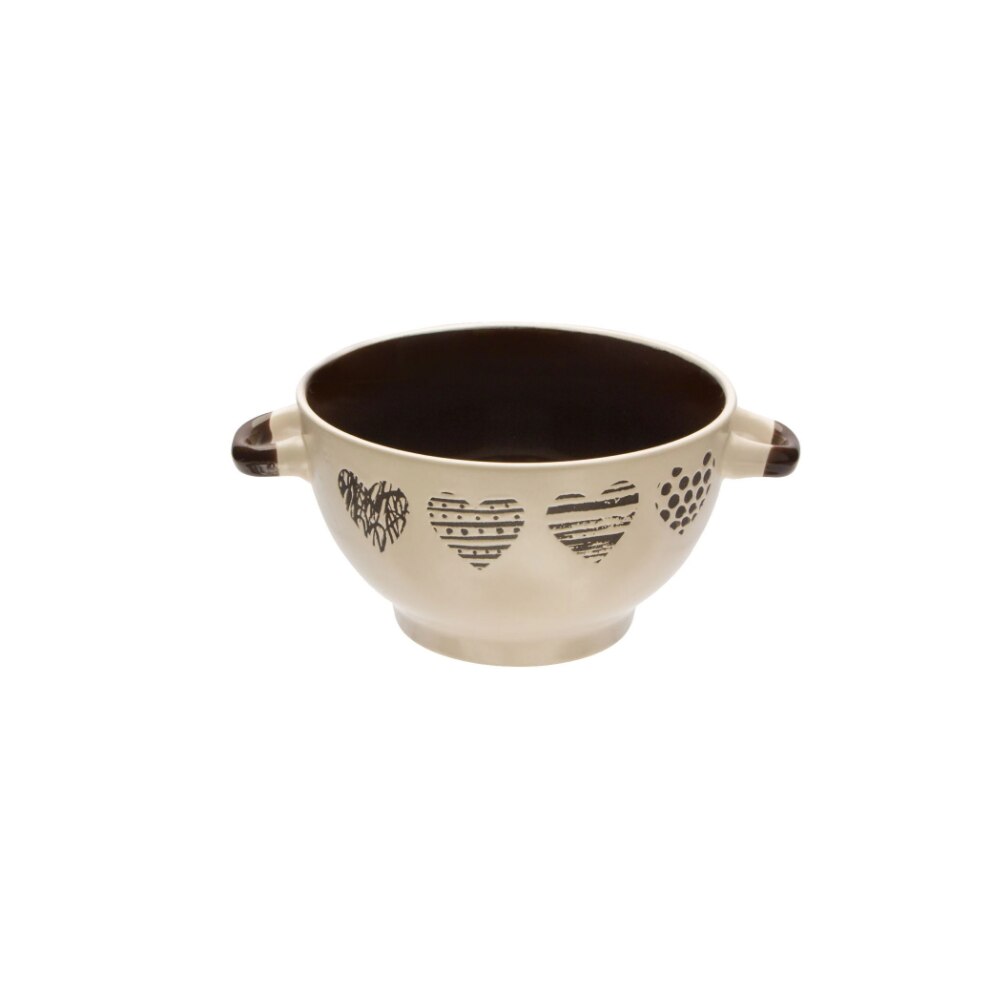 Dekoraifu Bol de ceramică interior bej maro, 650 ml