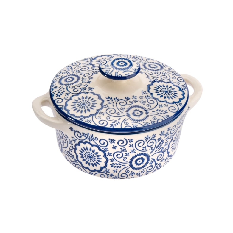 Dekoraifu Set de 6 boluri de ceramică alb/albastru, 700 ml, cu capac
